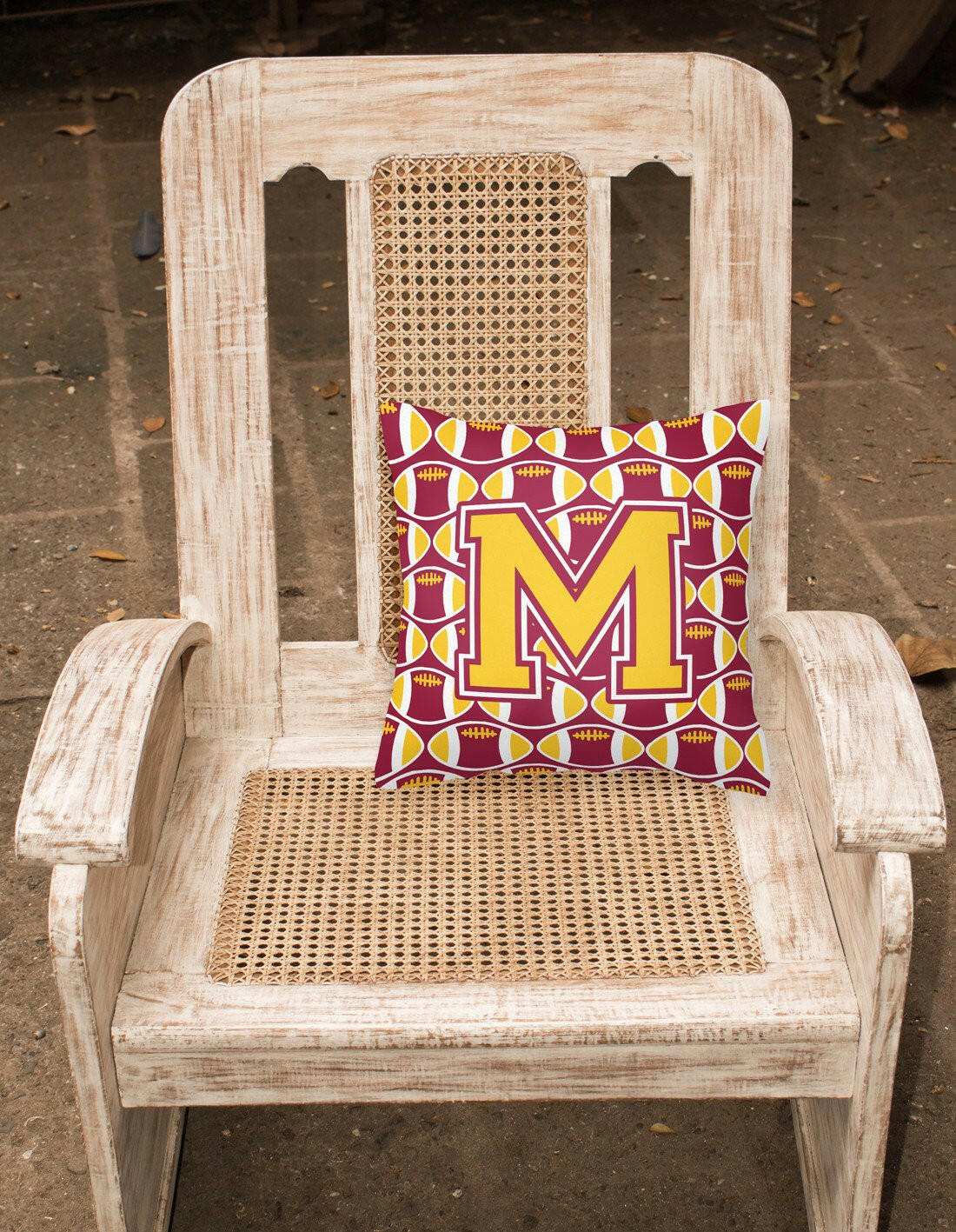 Letter M Football Maroon and Gold Fabric Decorative Pillow CJ1081-MPW1414 by Caroline's Treasures