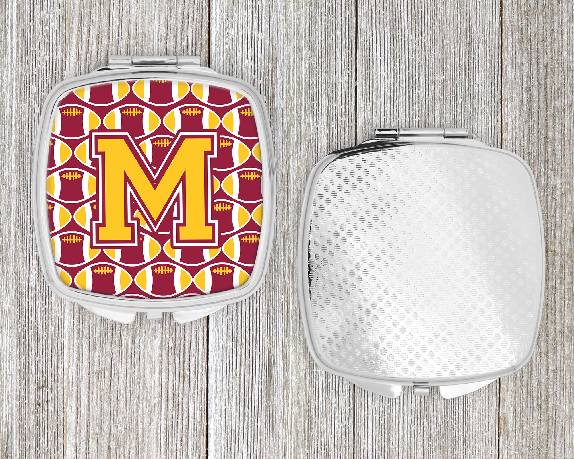Letter M Football Maroon and Gold Compact Mirror CJ1081-MSCM
