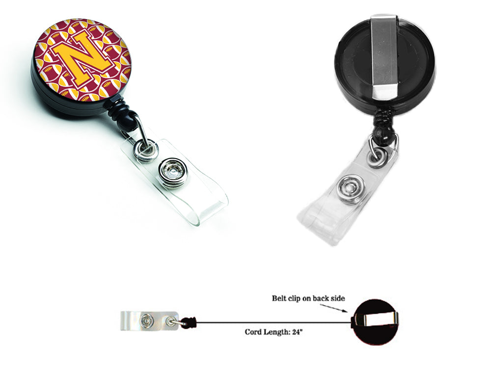 Letter N Football Maroon and Gold Retractable Badge Reel CJ1081-NBR.