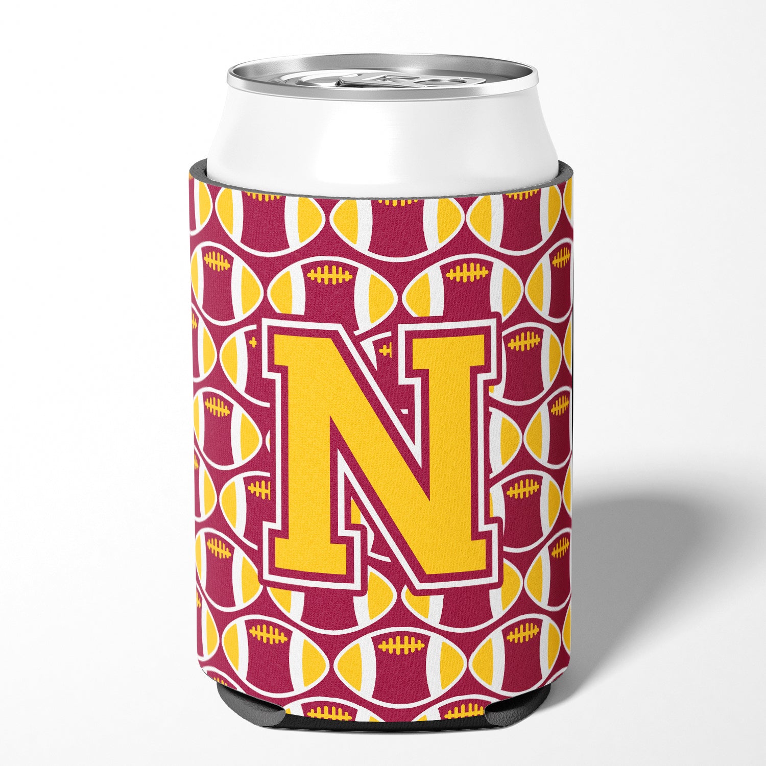 Letter N Football Maroon and Gold Can or Bottle Hugger CJ1081-NCC
