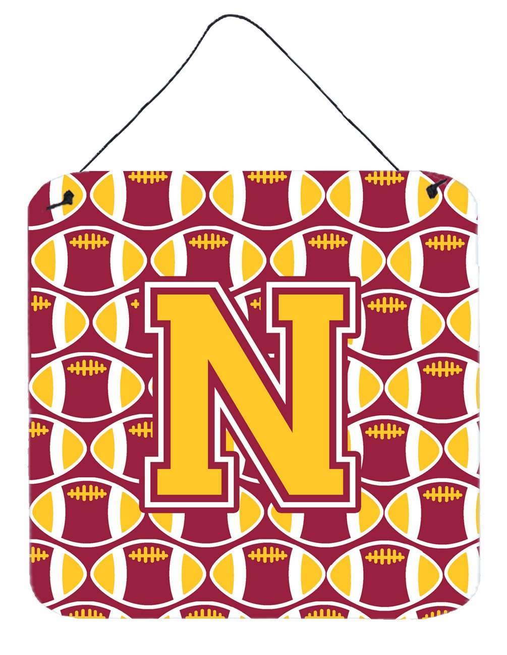 Letter N Football Maroon and Gold Wall or Door Hanging Prints CJ1081-NDS66 by Caroline&#39;s Treasures