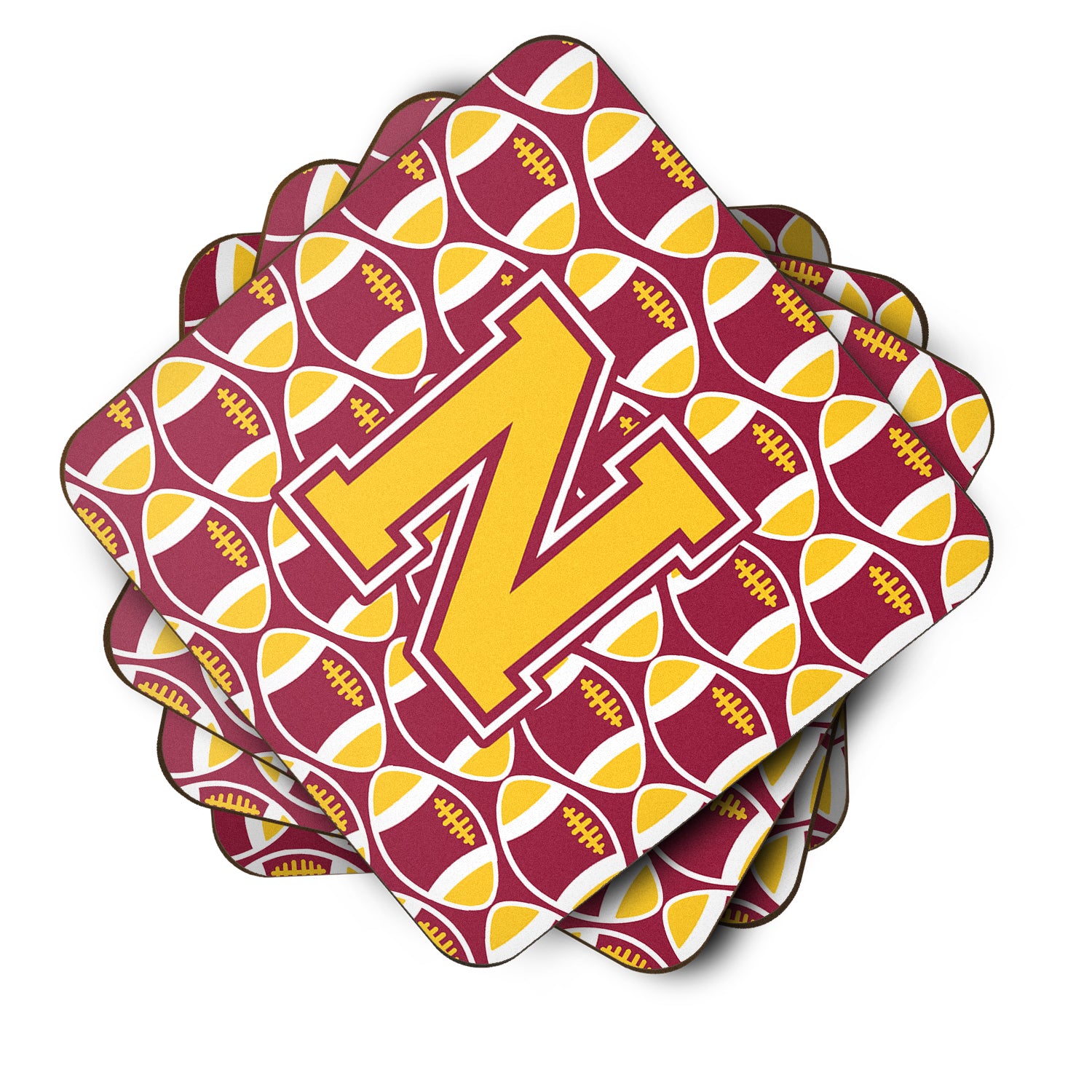 Letter N Football Maroon and Gold Foam Coaster Set of 4 CJ1081-NFC - the-store.com