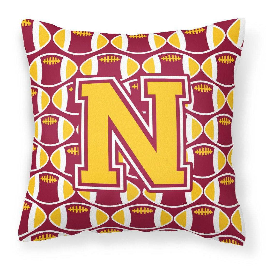 Letter N Football Maroon and Gold Fabric Decorative Pillow CJ1081-NPW1414 by Caroline&#39;s Treasures