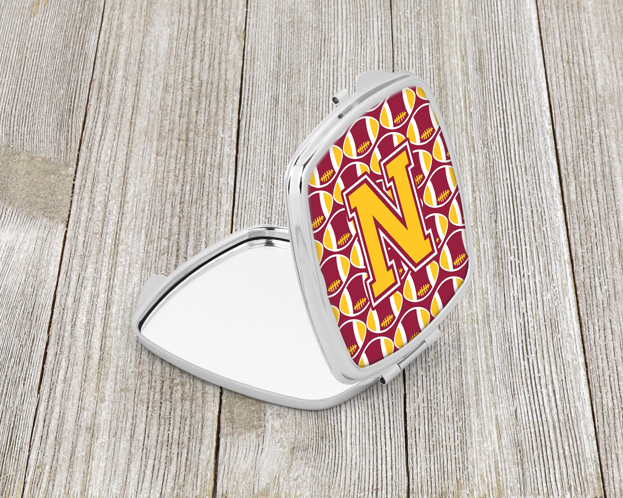 Letter N Football Maroon and Gold Compact Mirror CJ1081-NSCM  the-store.com.