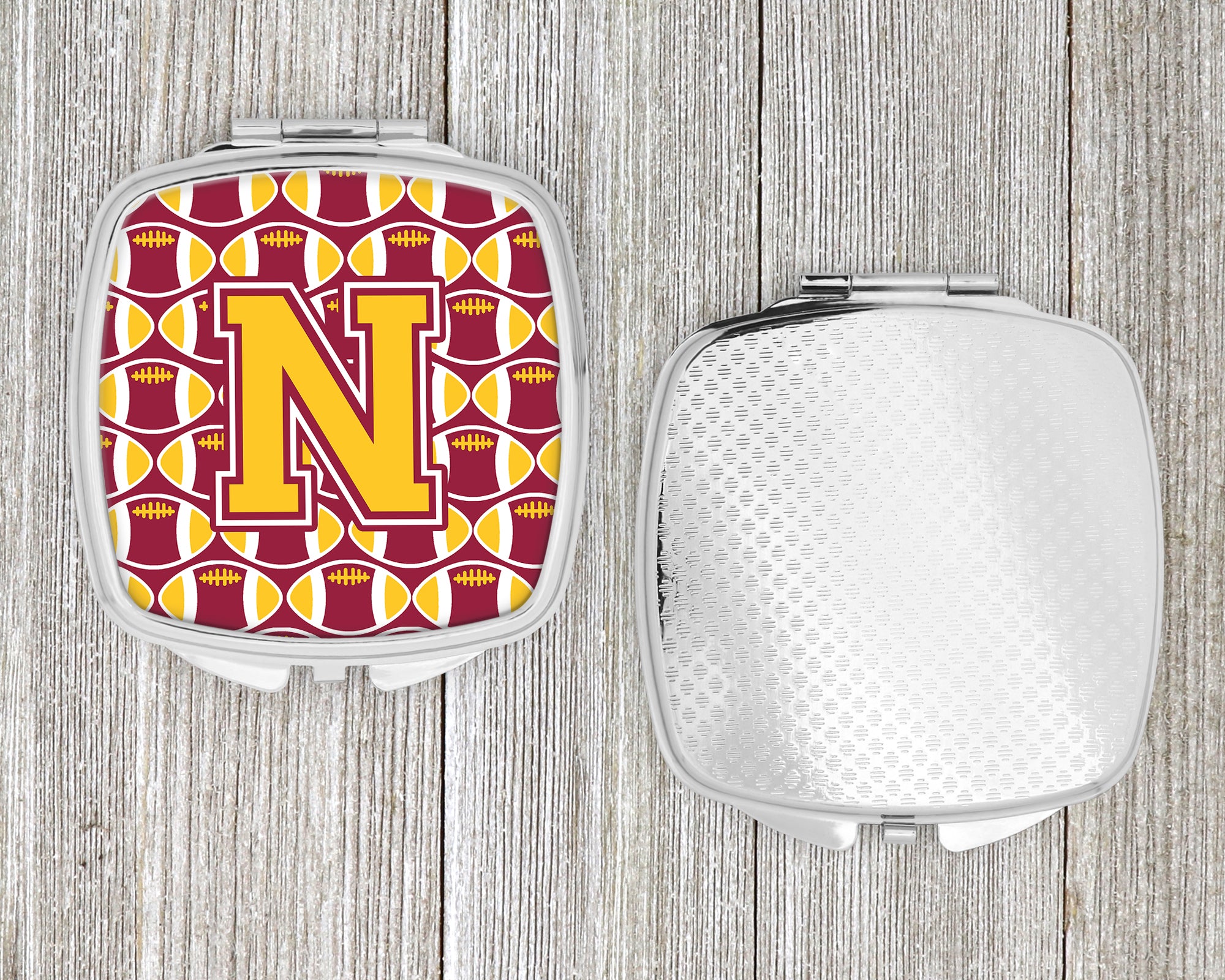 Letter N Football Maroon and Gold Compact Mirror CJ1081-NSCM