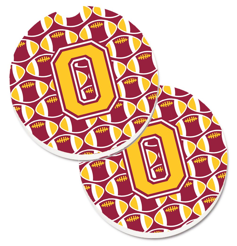 Letter O Football Maroon and Gold Set of 2 Cup Holder Car Coasters CJ1081-OCARC by Caroline&#39;s Treasures