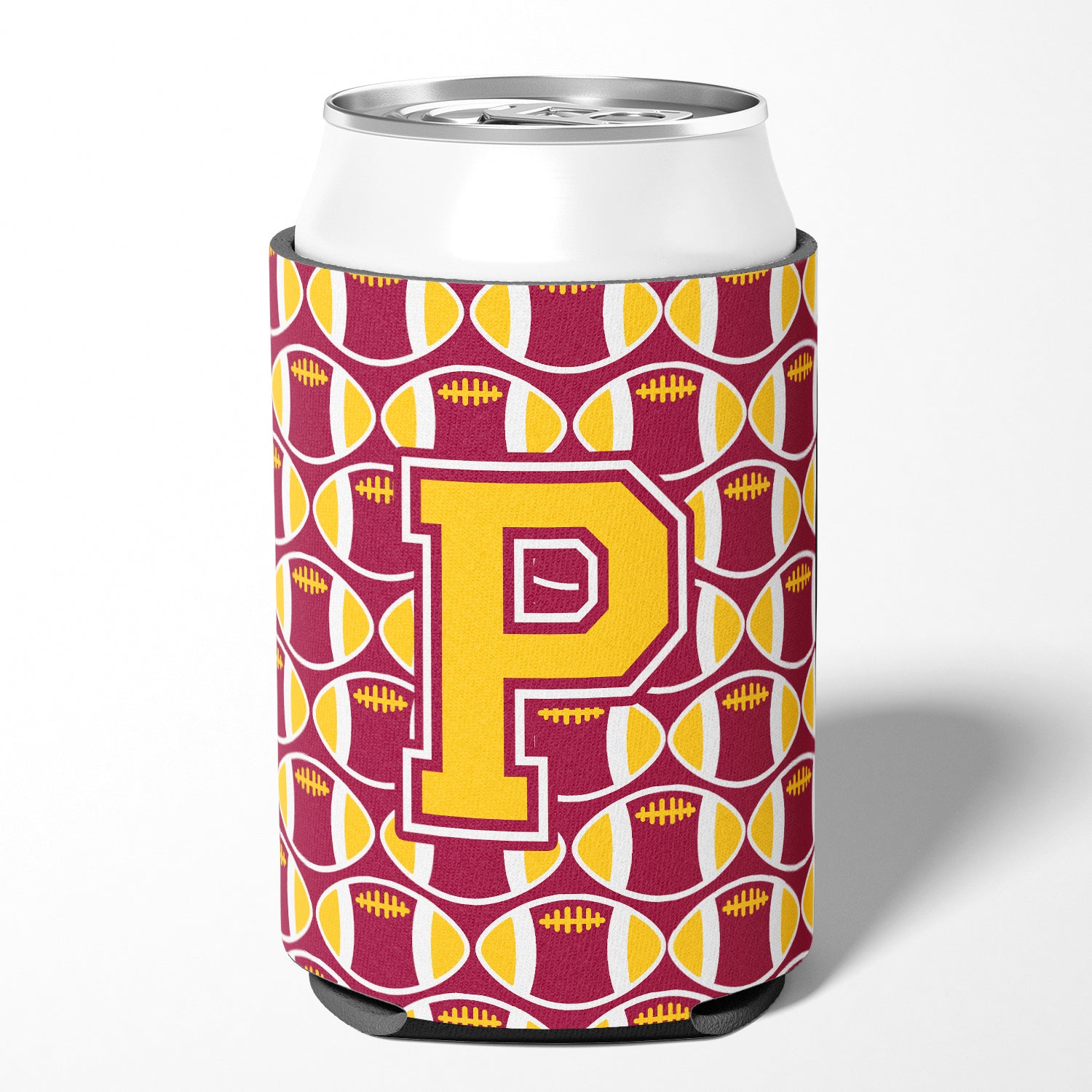 Letter P Football Maroon and Gold Can or Bottle Hugger CJ1081-PCC