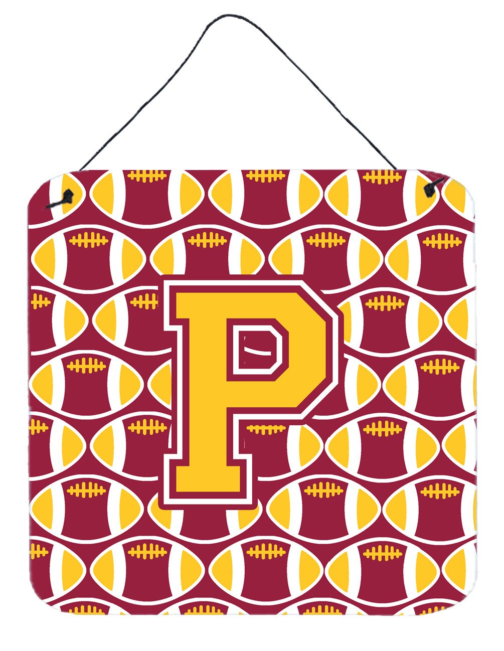 Letter P Football Maroon and Gold Wall or Door Hanging Prints CJ1081-PDS66 by Caroline&#39;s Treasures