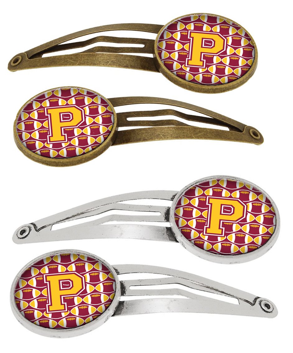 Letter P Football Maroon and Gold Set of 4 Barrettes Hair Clips CJ1081-PHCS4 by Caroline&#39;s Treasures