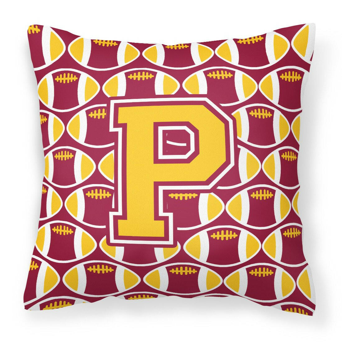 Letter P Football Maroon and Gold Fabric Decorative Pillow CJ1081-PPW1414 by Caroline&#39;s Treasures