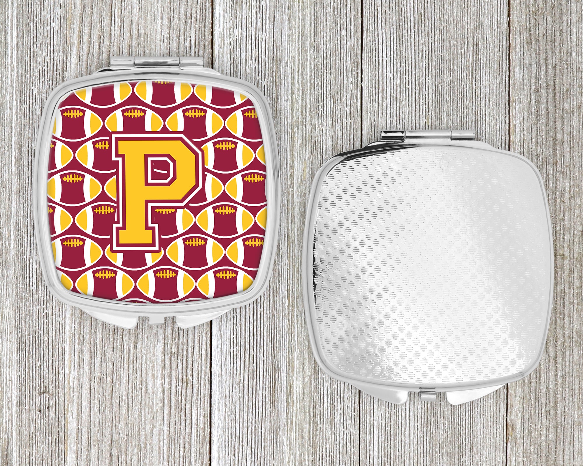 Letter P Football Maroon and Gold Compact Mirror CJ1081-PSCM  the-store.com.