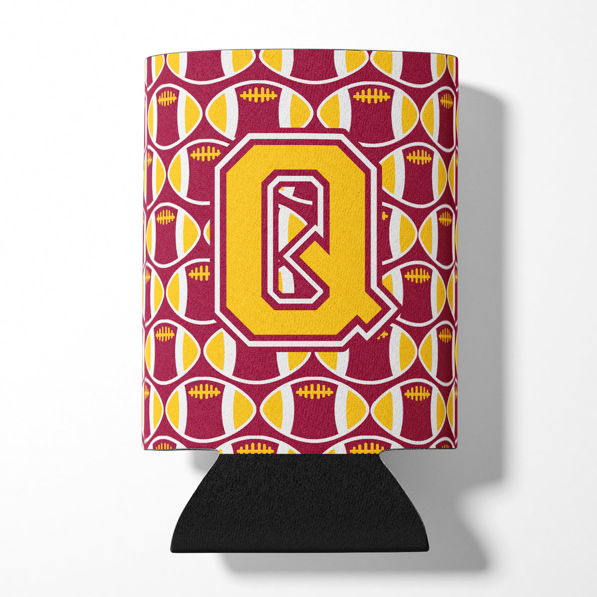 Letter Q Football Maroon and Gold Can or Bottle Hugger CJ1081-QCC.