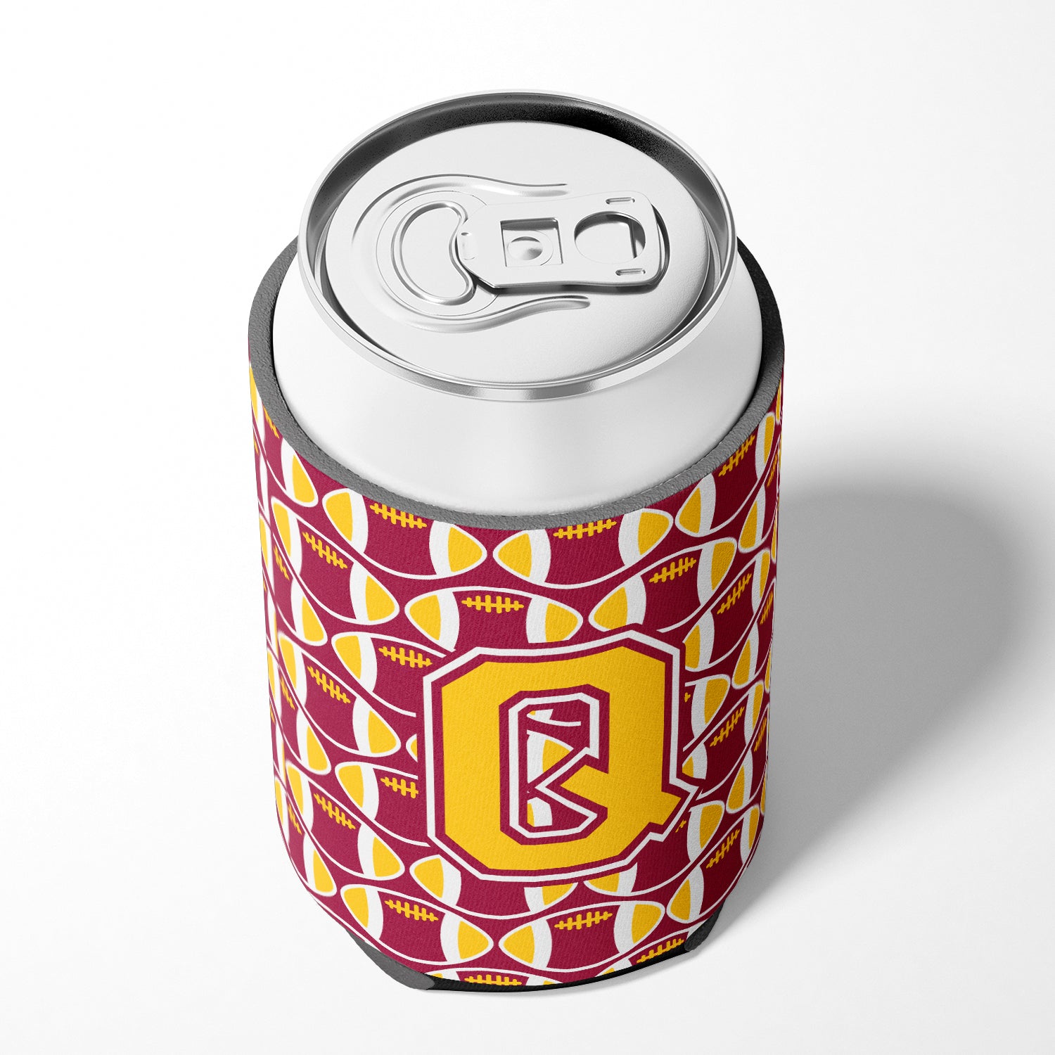 Letter Q Football Maroon and Gold Can or Bottle Hugger CJ1081-QCC.