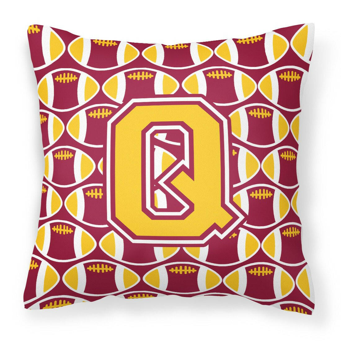 Letter Q Football Maroon and Gold Fabric Decorative Pillow CJ1081-QPW1414 by Caroline&#39;s Treasures