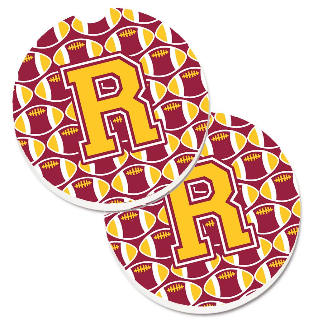 Letter R Football Maroon and Gold Set of 2 Cup Holder Car Coasters CJ1081-RCARC by Caroline's Treasures