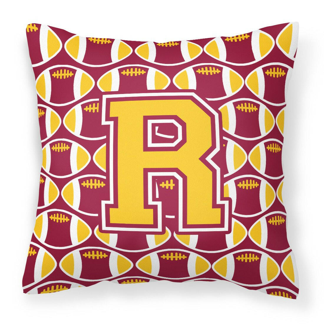 Letter R Football Maroon and Gold Fabric Decorative Pillow CJ1081-RPW1414 by Caroline&#39;s Treasures