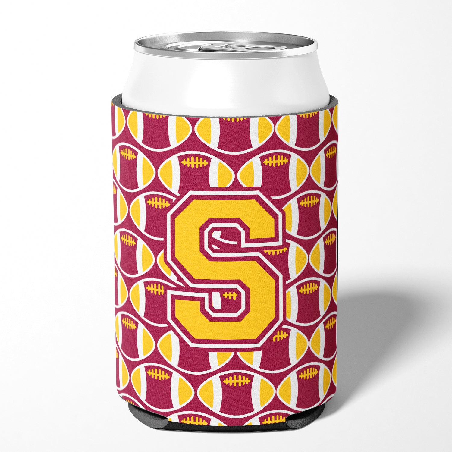 Letter S Football Maroon and Gold Can or Bottle Hugger CJ1081-SCC