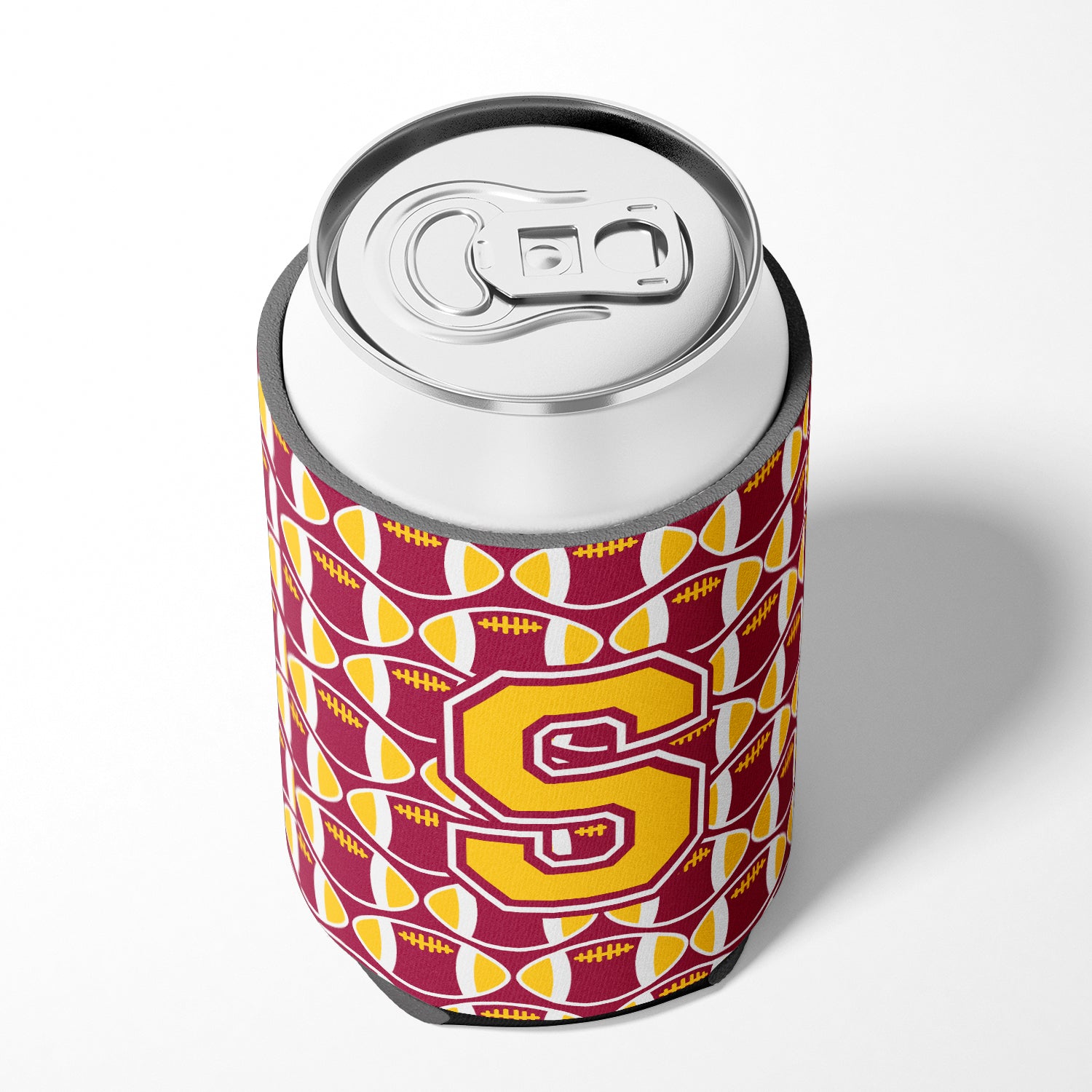 Letter S Football Maroon and Gold Can or Bottle Hugger CJ1081-SCC.