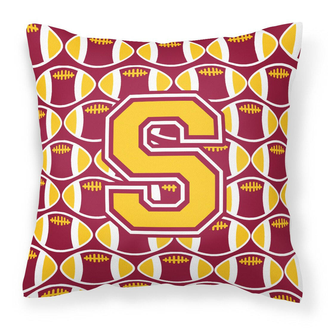 Letter S Football Maroon and Gold Fabric Decorative Pillow CJ1081-SPW1414 by Caroline&#39;s Treasures