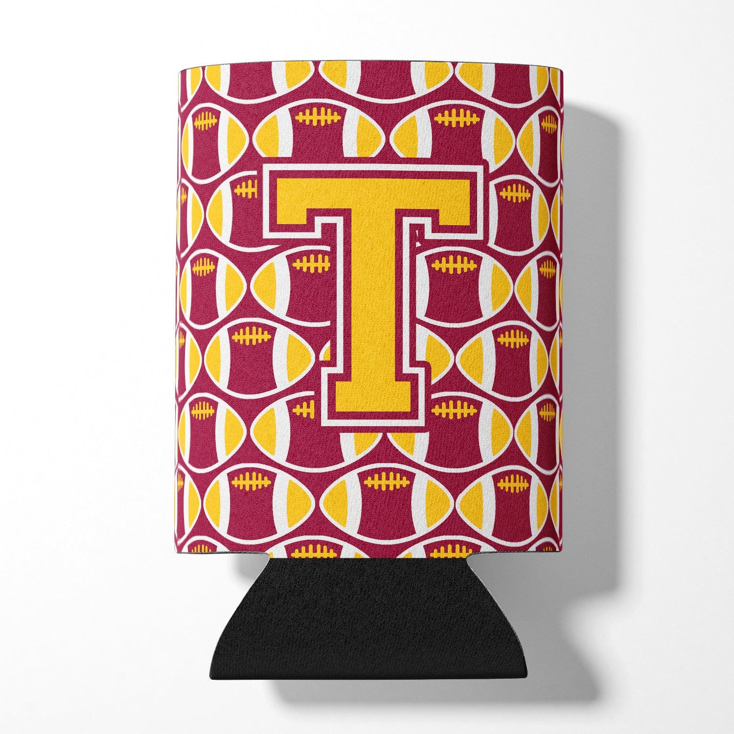 Letter T Football Maroon and Gold Can or Bottle Hugger CJ1081-TCC.