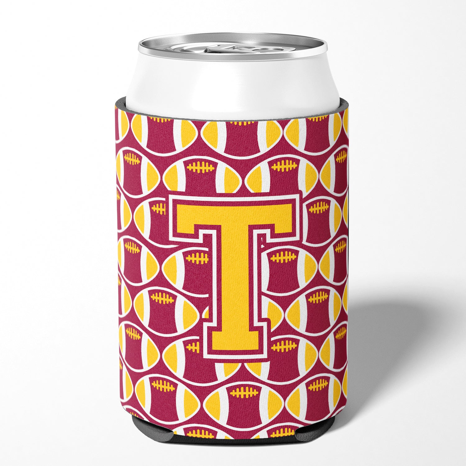 Letter T Football Maroon and Gold Can or Bottle Hugger CJ1081-TCC