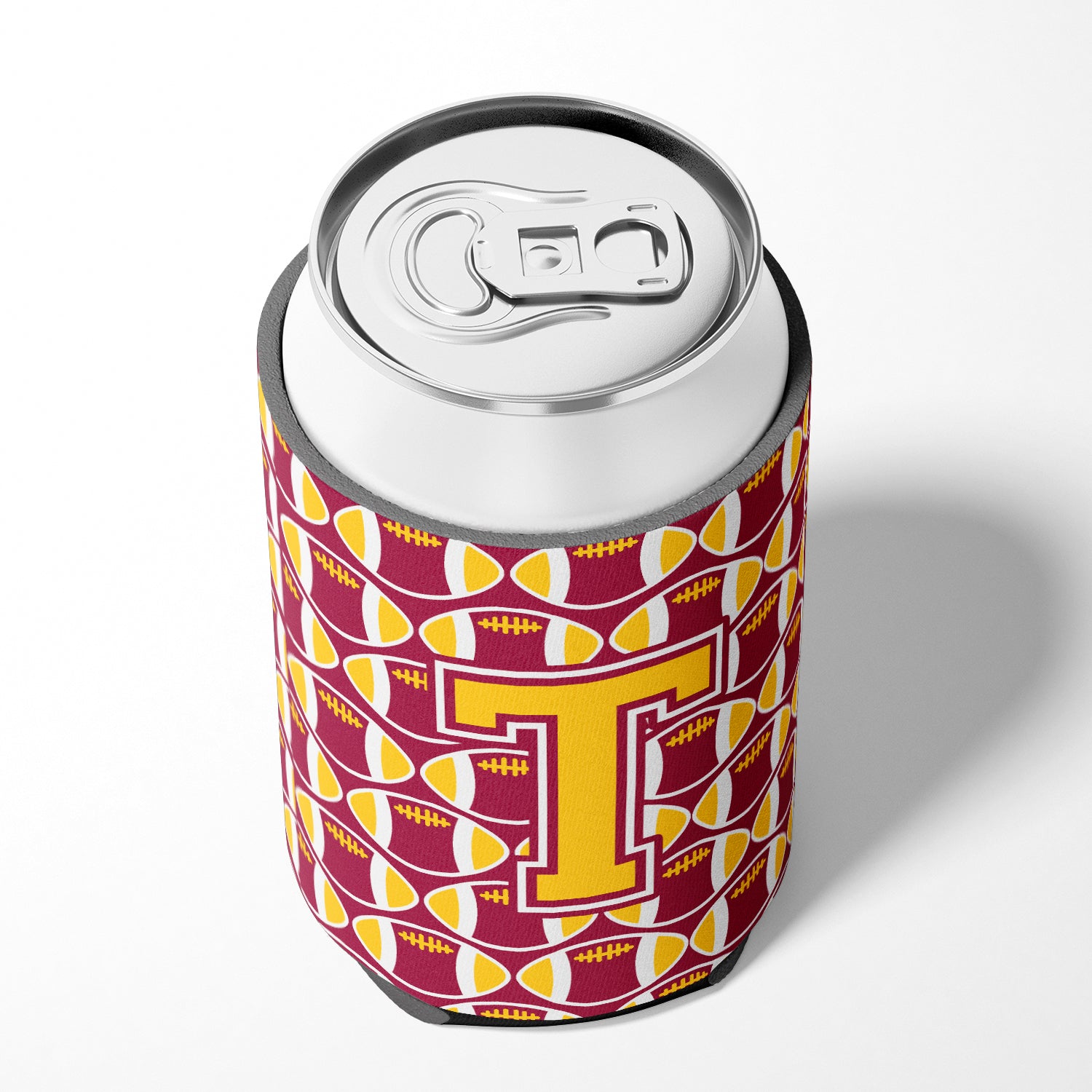 Letter T Football Maroon and Gold Can or Bottle Hugger CJ1081-TCC.