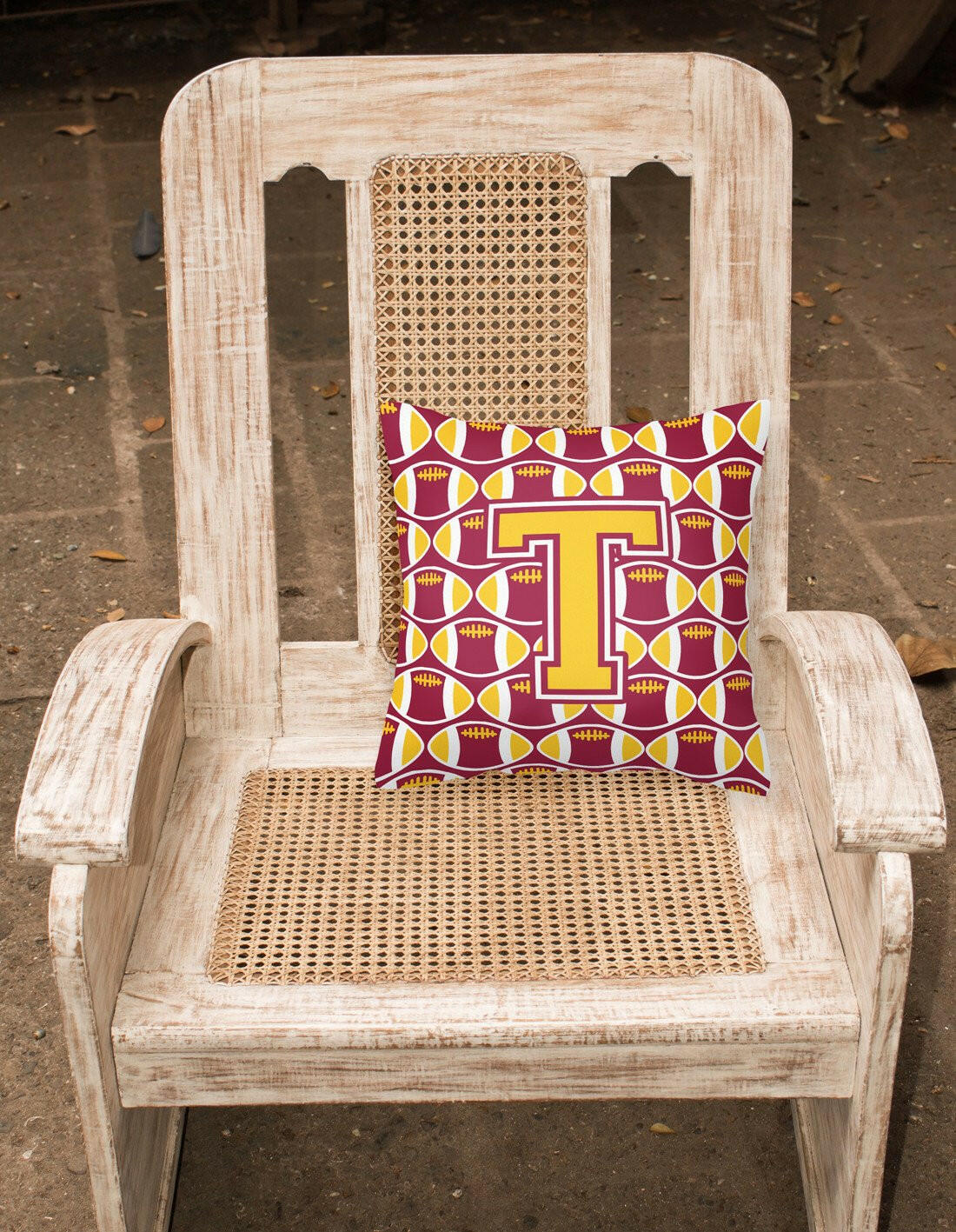 Letter T Football Maroon and Gold Fabric Decorative Pillow CJ1081-TPW1414 by Caroline's Treasures
