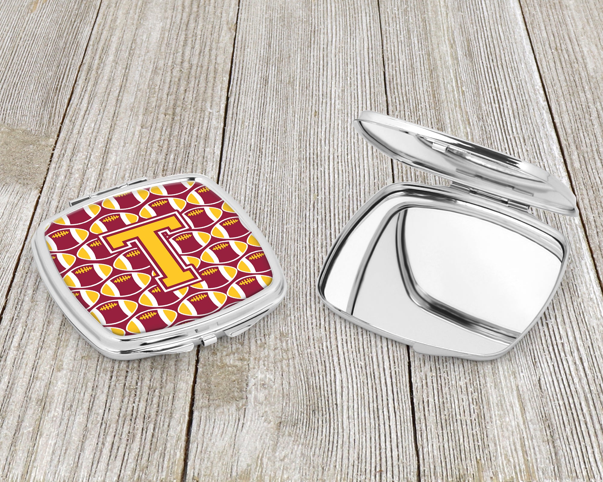 Letter T Football Maroon and Gold Compact Mirror CJ1081-TSCM