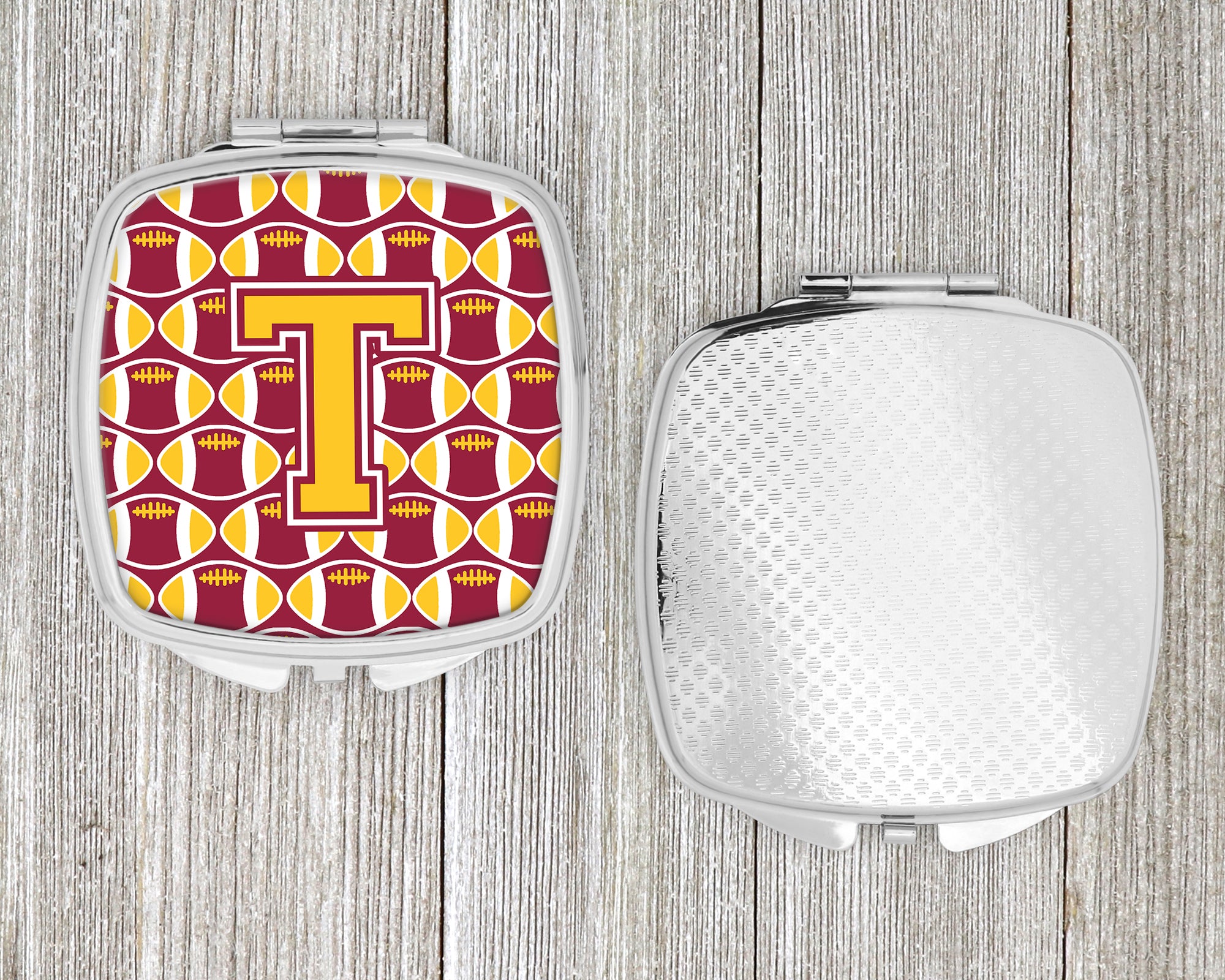 Letter T Football Maroon and Gold Compact Mirror CJ1081-TSCM  the-store.com.