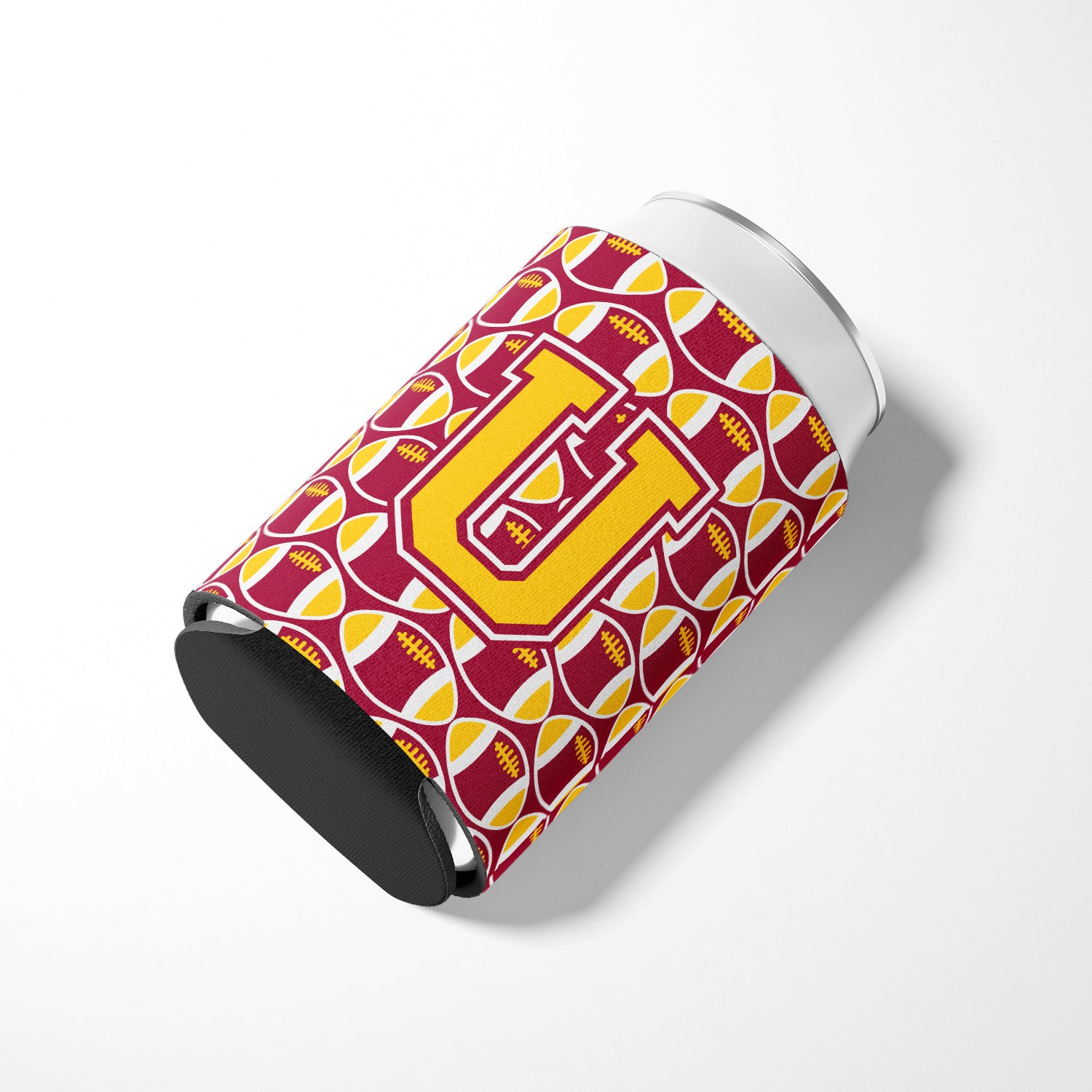 Letter U Football Maroon and Gold Can or Bottle Hugger CJ1081-UCC.