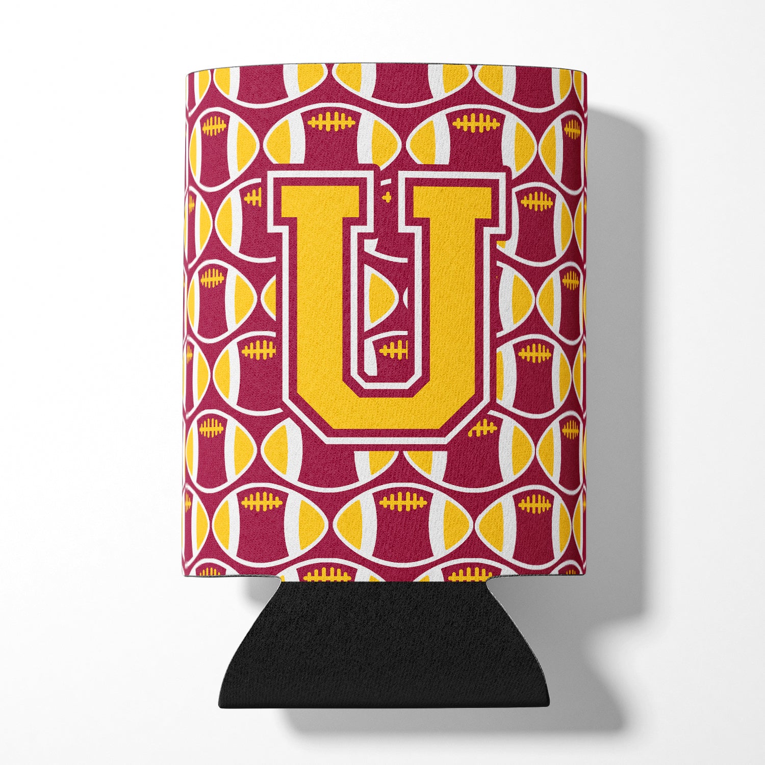 Letter U Football Maroon and Gold Can or Bottle Hugger CJ1081-UCC