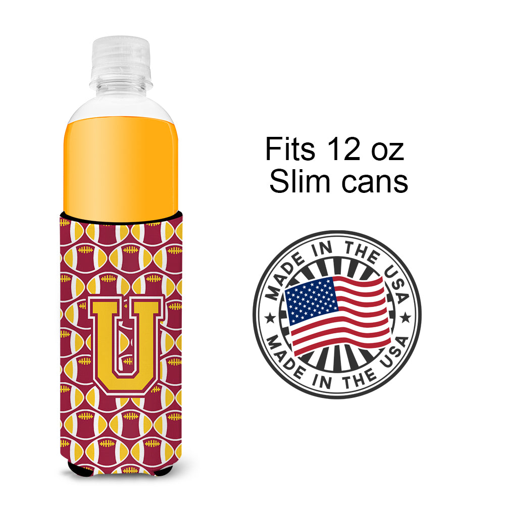 Letter U Football Maroon and Gold Ultra Beverage Insulators for slim cans CJ1081-UMUK.