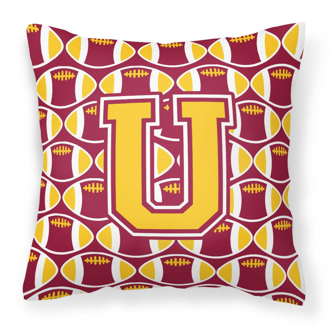 Letter U Football Maroon and Gold Fabric Decorative Pillow CJ1081-UPW1414 by Caroline&#39;s Treasures