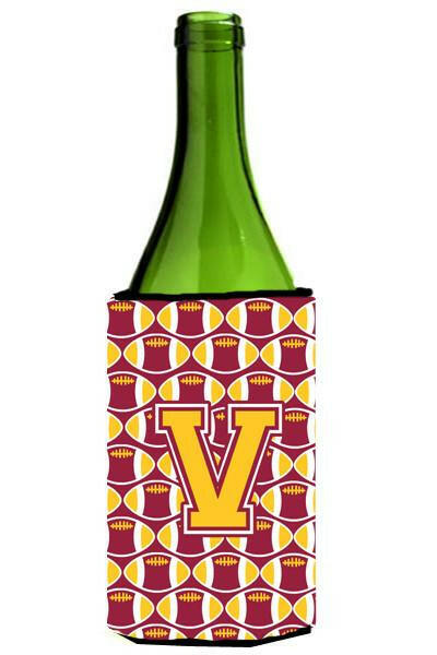 Letter V Football Maroon and Gold Wine Bottle Beverage Insulator Hugger CJ1081-VLITERK by Caroline&#39;s Treasures