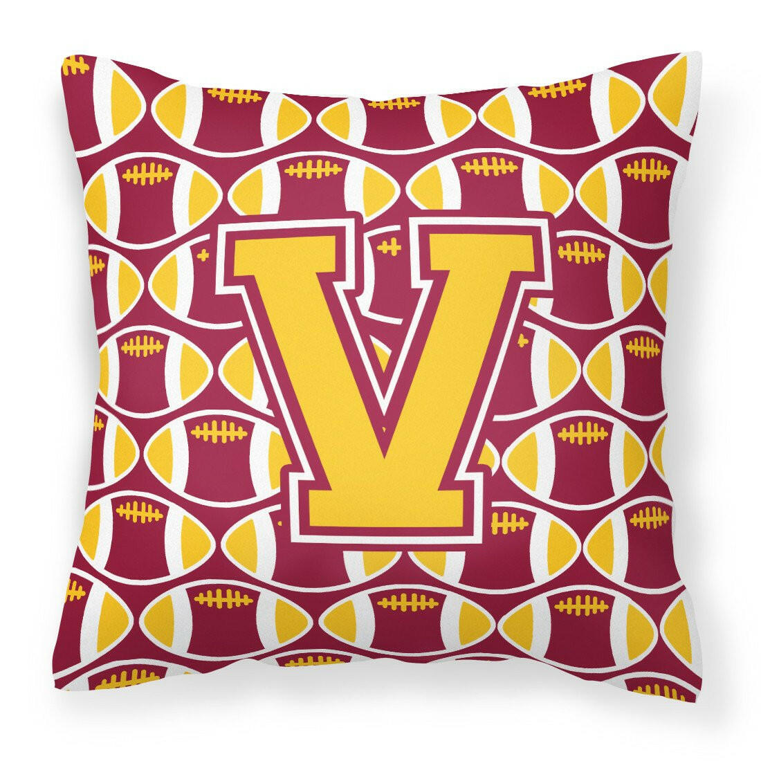 Letter V Football Maroon and Gold Fabric Decorative Pillow CJ1081-VPW1414 by Caroline&#39;s Treasures