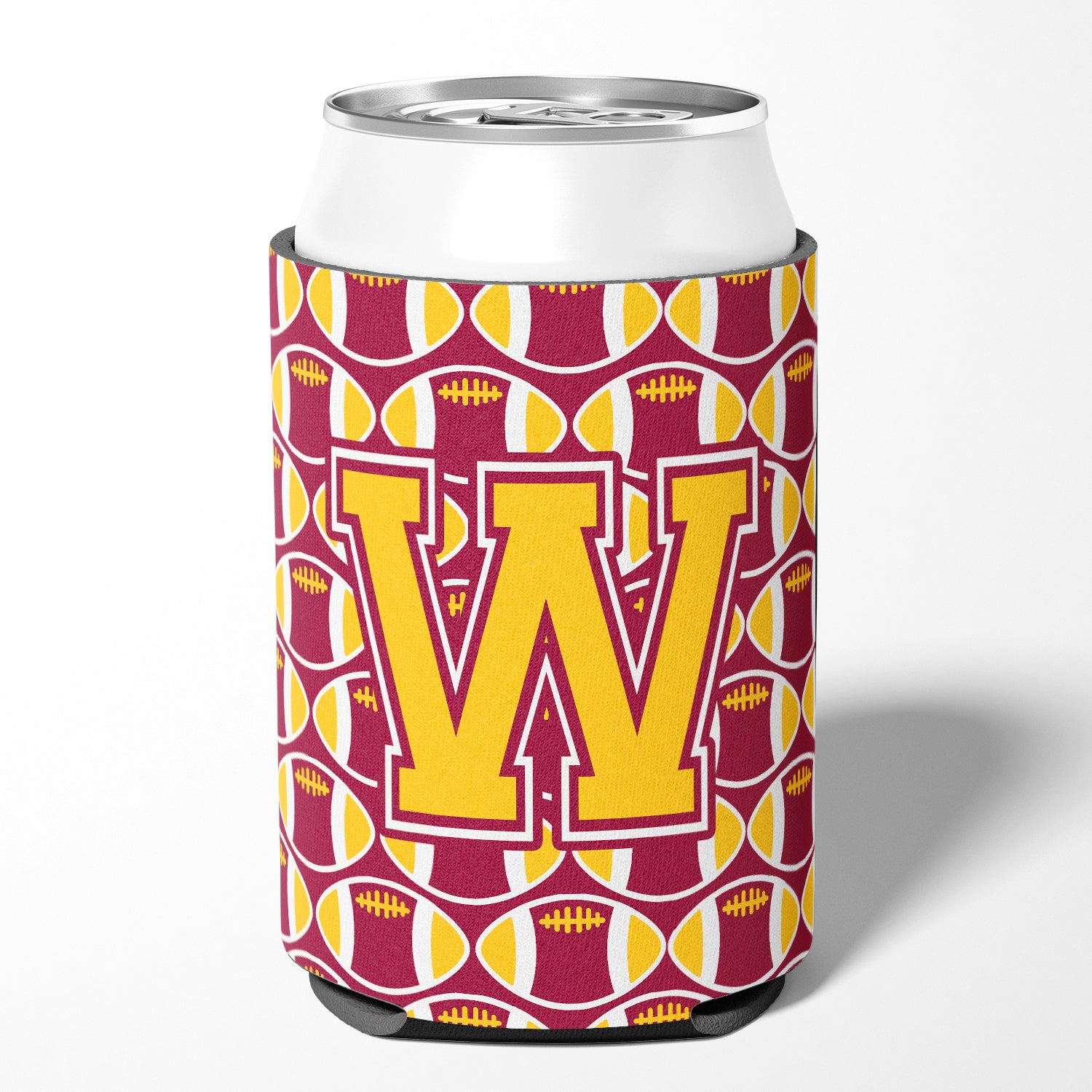 Letter W Football Maroon and Gold Can or Bottle Hugger CJ1081-WCC.
