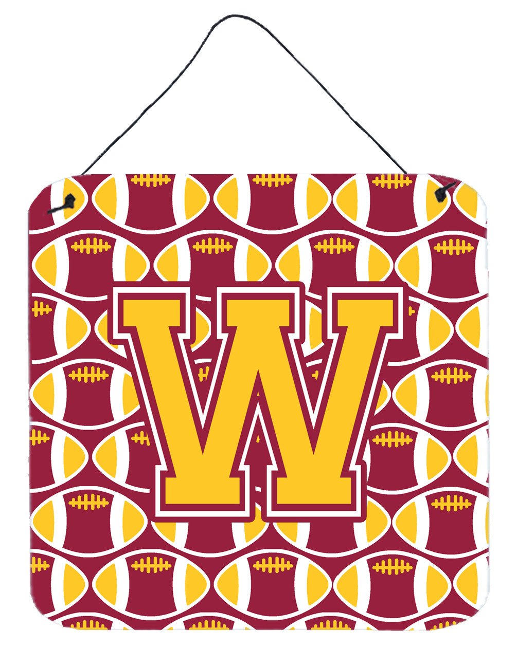 Letter W Football Maroon and Gold Wall or Door Hanging Prints CJ1081-WDS66 by Caroline&#39;s Treasures