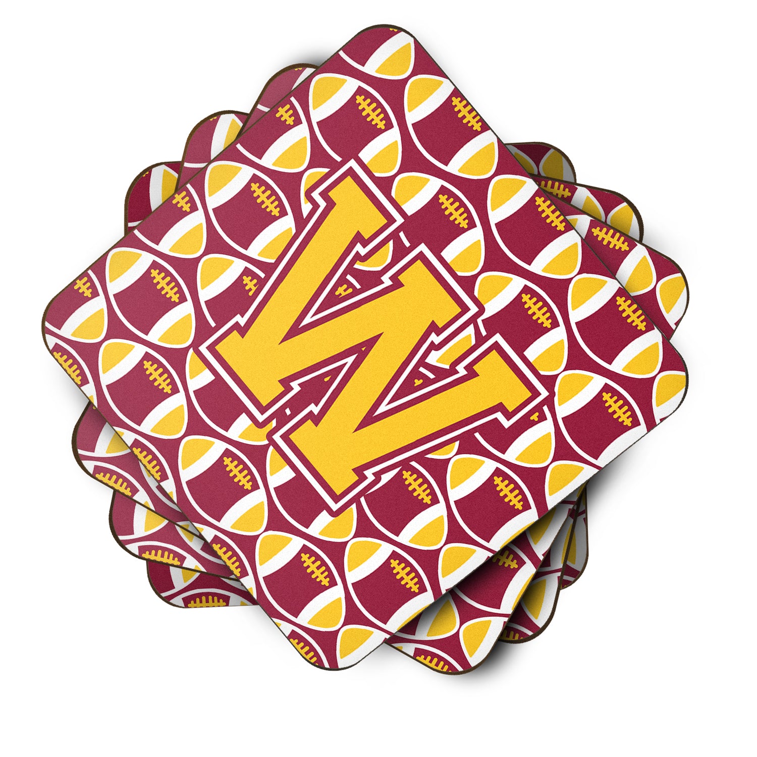 Letter W Football Maroon and Gold Foam Coaster Set of 4 CJ1081-WFC - the-store.com