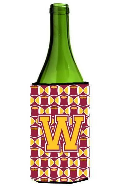 Letter W Football Maroon and Gold Wine Bottle Beverage Insulator Hugger CJ1081-WLITERK by Caroline&#39;s Treasures