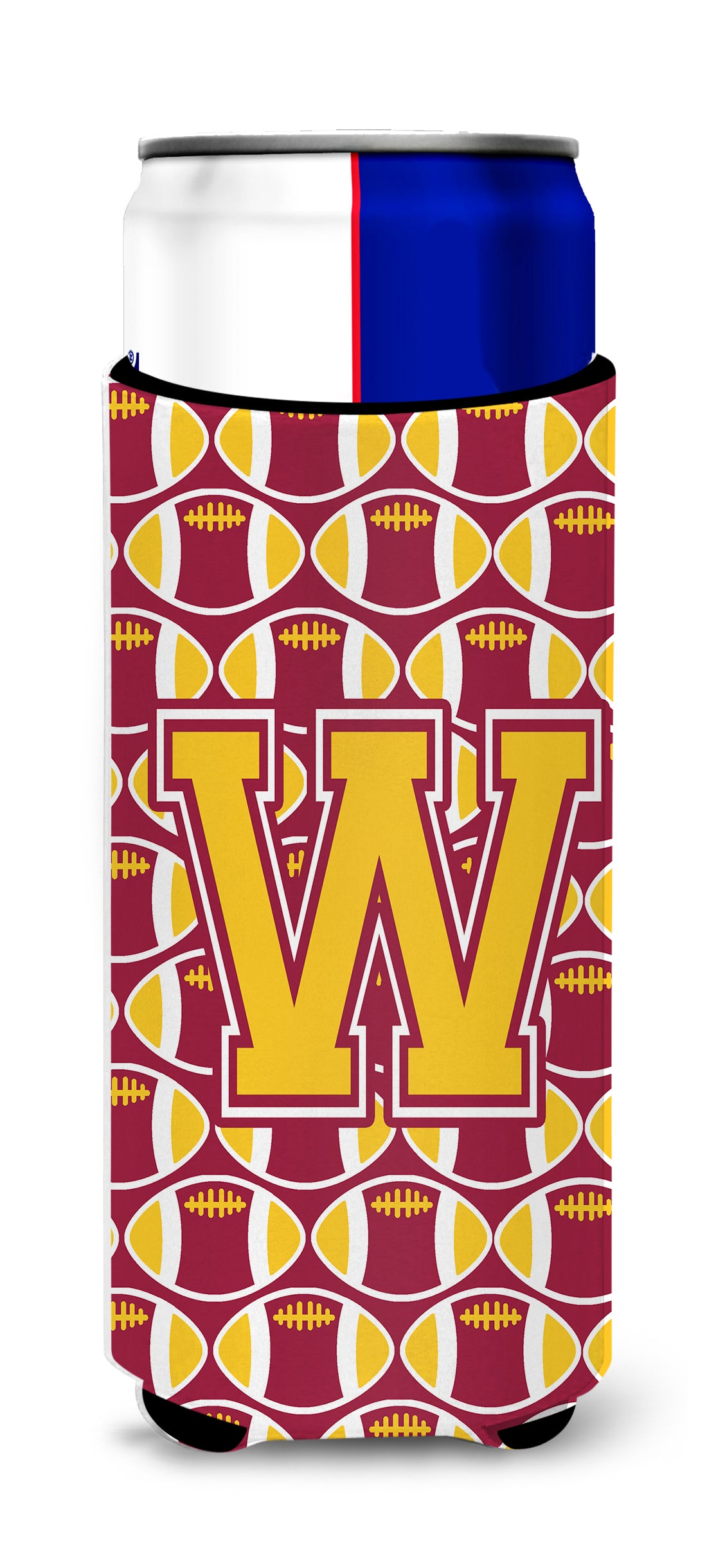 Letter W Football Maroon and Gold Ultra Beverage Insulators for slim cans CJ1081-WMUK