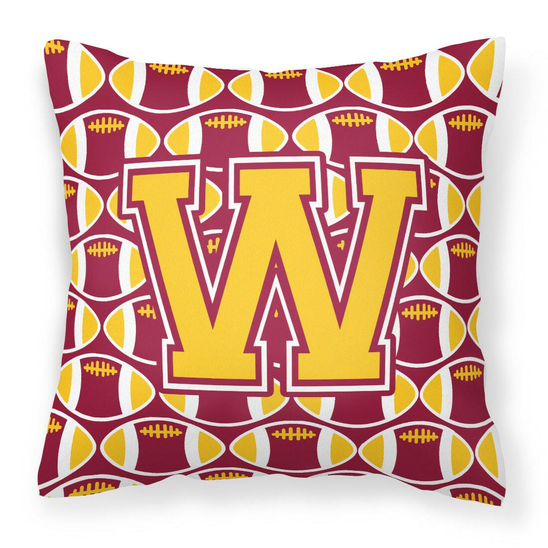 Letter W Football Maroon and Gold Fabric Decorative Pillow CJ1081-WPW1414 by Caroline&#39;s Treasures