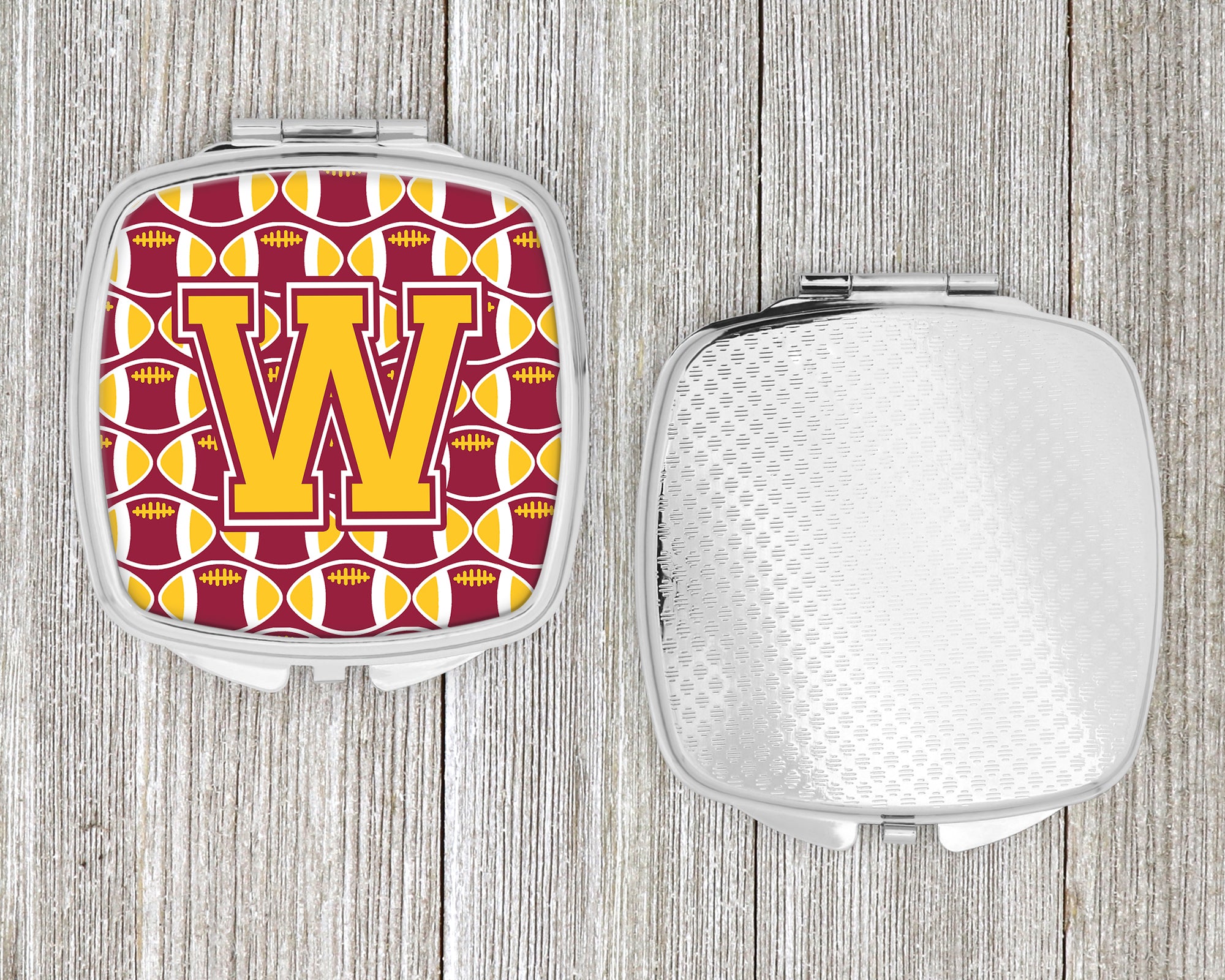 Letter W Football Maroon and Gold Compact Mirror CJ1081-WSCM  the-store.com.