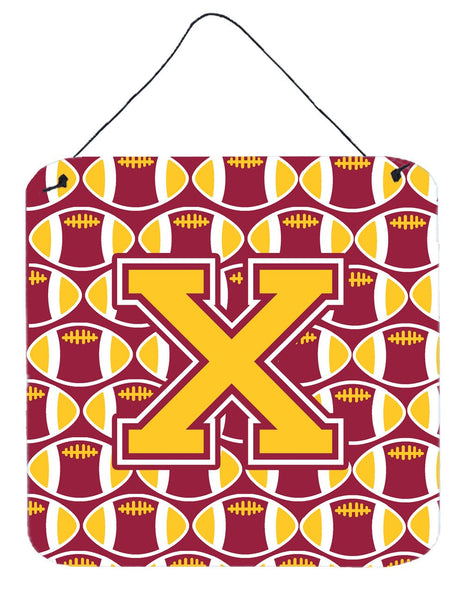 Letter X Football Maroon and Gold Wall or Door Hanging Prints CJ1081-XDS66 by Caroline's Treasures