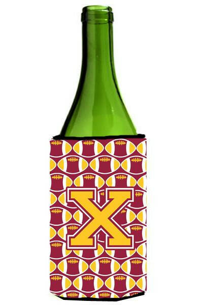 Letter X Football Maroon and Gold Wine Bottle Beverage Insulator Hugger CJ1081-XLITERK by Caroline&#39;s Treasures