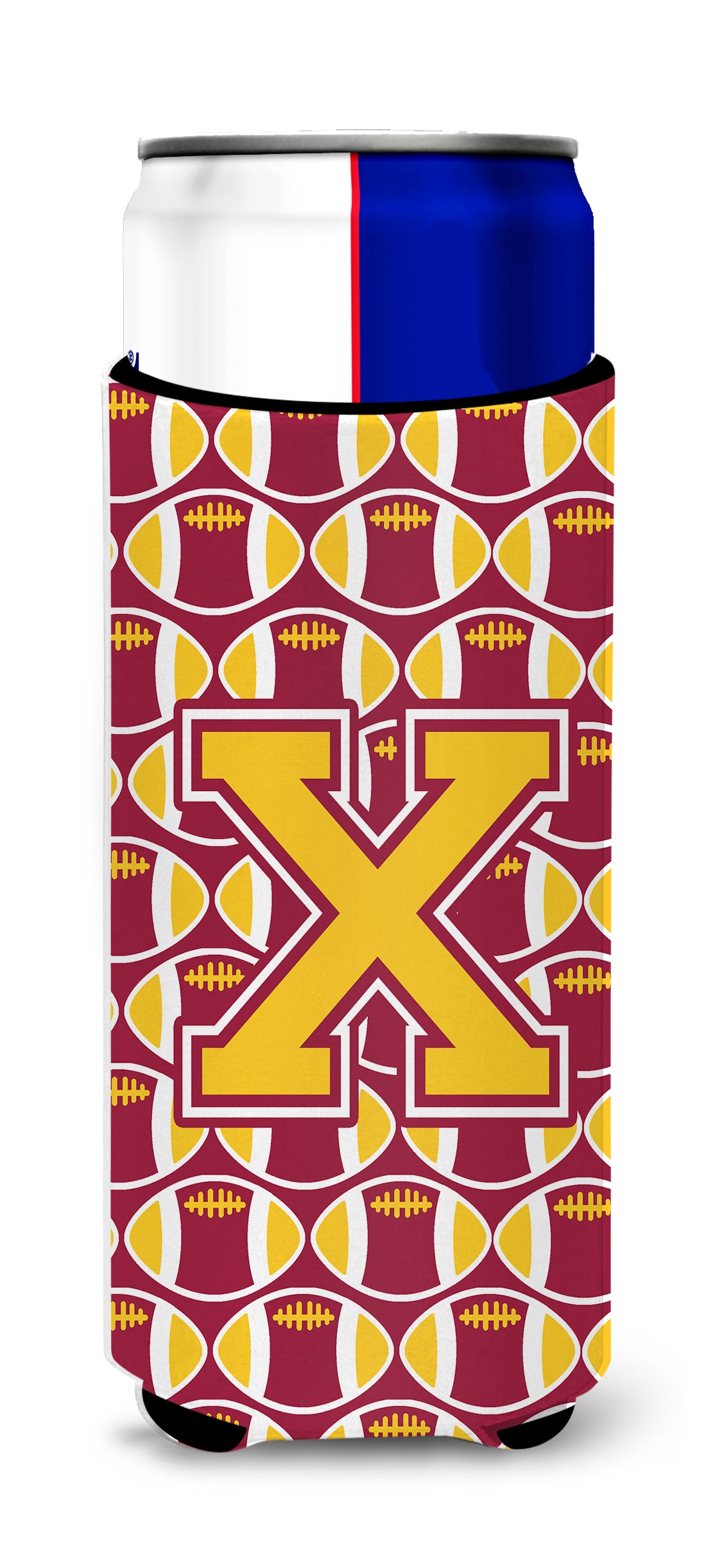 Letter X Football Maroon and Gold Ultra Beverage Insulators for slim cans CJ1081-XMUK