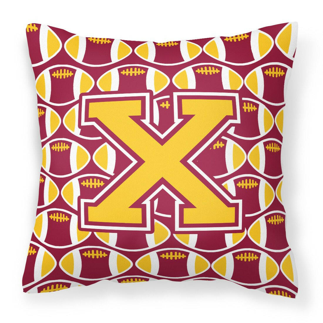 Letter X Football Maroon and Gold Fabric Decorative Pillow CJ1081-XPW1414 by Caroline&#39;s Treasures