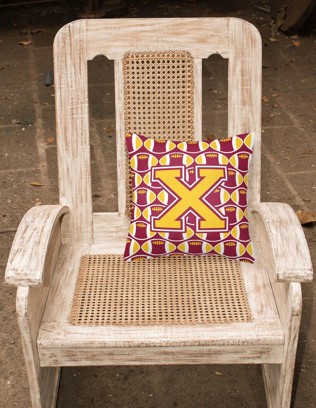 Letter X Football Maroon and Gold Fabric Decorative Pillow CJ1081-XPW1414 by Caroline's Treasures