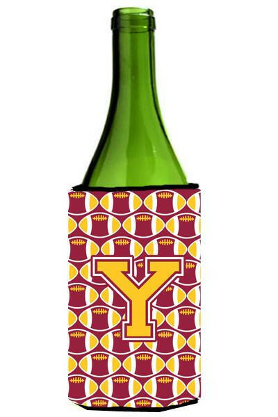 Letter Y Football Maroon and Gold Wine Bottle Beverage Insulator Hugger CJ1081-YLITERK by Caroline&#39;s Treasures