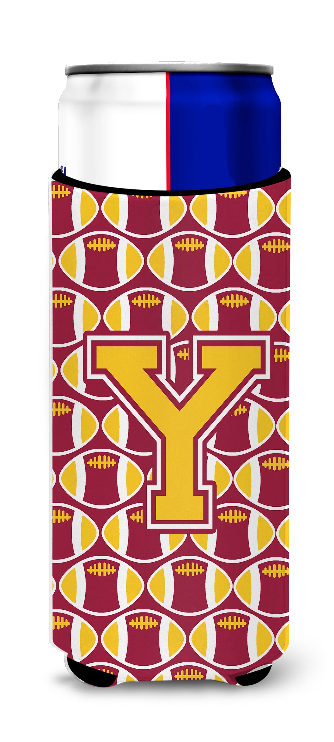 Letter Y Football Maroon and Gold Ultra Beverage Insulators for slim cans CJ1081-YMUK.