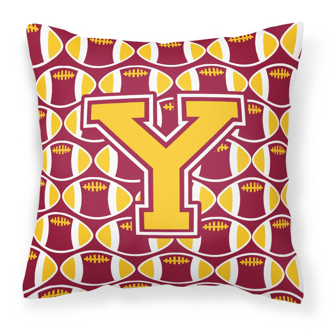 Letter Y Football Maroon and Gold Fabric Decorative Pillow CJ1081-YPW1414 by Caroline&#39;s Treasures
